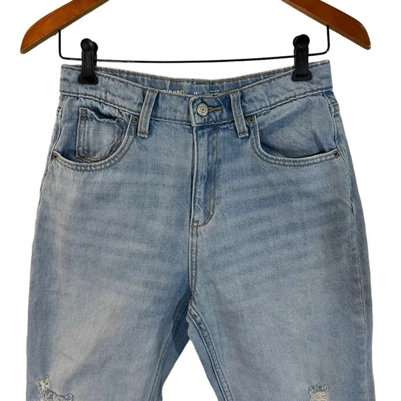 Old Navy Light Wash Girls Jeans Size 14 High Rise Slouchy Straight Denim Bottom - Picture 3 of 8